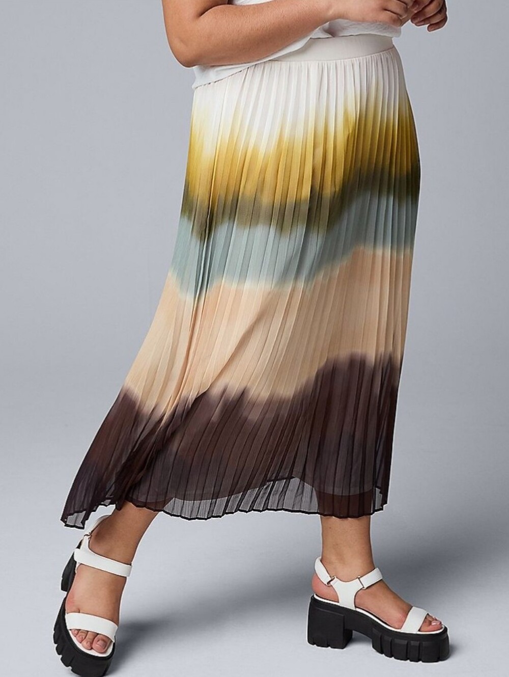 Simply Vera Vera Wang Gradient Pleated Maxi Skirt in Multi-Tone Size 0X